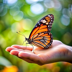 Fototapeta premium close up on butterfly held in hand