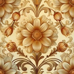 Golden Retro Floral Seamless Pattern