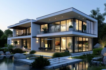 Fototapeta premium Modern Villa with Swimming Pool and Garden