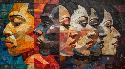 Mosaic of Diverse Faces Representing Unity and Multiculturalism in Contemporary Art