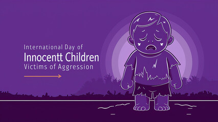 International Day of Innocent Children Victims of Aggression, Sad Kid post, illustration. design. International Day of Innocent Children, on 4 June, of Aggression, poster, post, banner, etc.