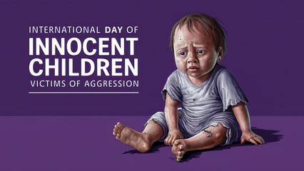International Day of Innocent Children Victims of Aggression, Sad Kid post, illustration. design. International Day of Innocent Children, on 4 June, of Aggression, poster, post, banner, etc. 