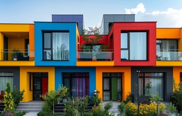 Colorful house facade for architectural themes created with Generative AI technology