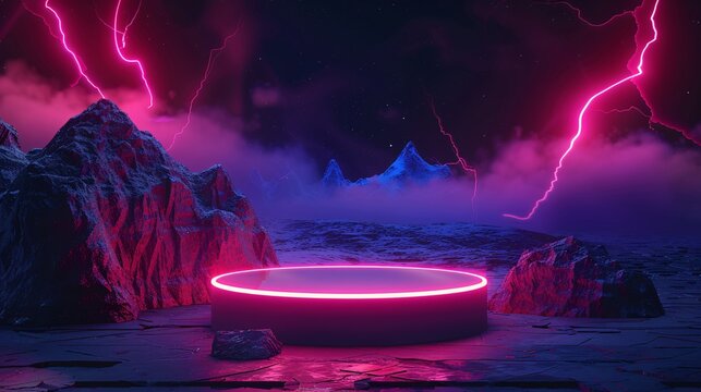 Electro scene mega sale banner featuring a neon-lit danger podium, set against a night backdrop.