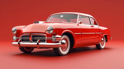 Red vintage car on red background