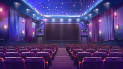 Empty theater seats and screen