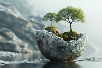 Eco concept, art creative about ecology, 3d render 