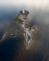 Aerial view of an island above a Finnish lake