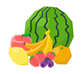 新鮮な果物を色々寄せて並べたシンプルなイラスト
