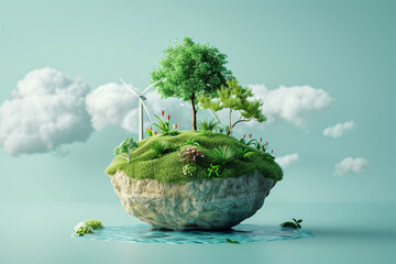 Eco concept, art creative about ecology, 3d render 