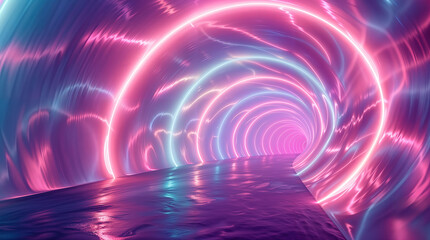 Neon light tunnel with vibrant colors, colorful glowing vortex abstract background hd