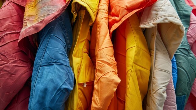 colorful jackets made from recycled clothing sustainable fashion concept circular economy