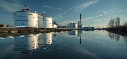 Oil production and chemical plant with refined oil storage tanks 
