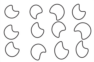 Random blob shapes. Organic blobs set. Rounded abstract organic shapes collection. Shapes of cube, pebble, inkblot, amoeba, drops and stone silhouettes. Doodle drops with outline circle. 