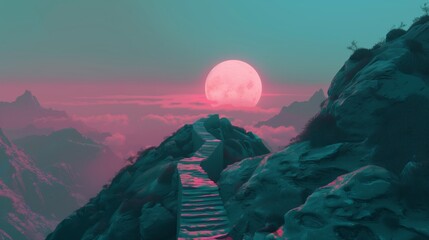 Path to mountain top, Generative AI illustration.