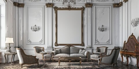 3d rendering of a classic interior with furniture and mirror