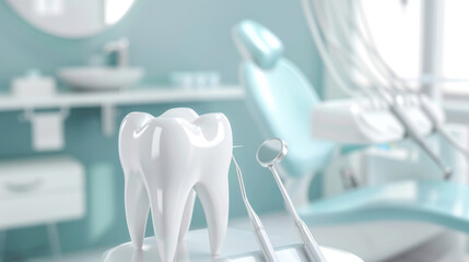 Dental tooth model and dental equipment in the clinic, dental hygiene background