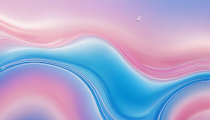 A blue and pink background with a single drop of water prominently in focus