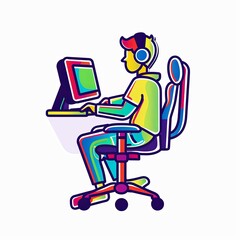 A man is sitting in front of a computer with a keyboard and a mouse