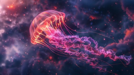 A cosmic, neon jellyfish, with flowing tentacles and luminescent colors