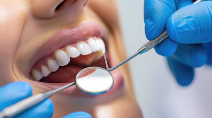 Smiling young woman sitting in dental chair in modern dental clinic 