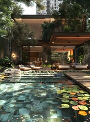 A modern house in a tropical rainforest