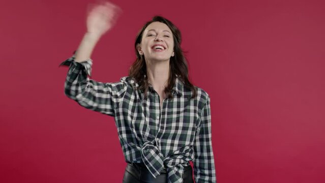 Friendly Woman Waving Hand - Hello, Or Goodbye, Chao, Adios. Parting, Say Bye 