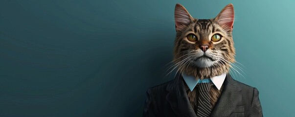 A cat in a chic suit against a sleek backdrop
