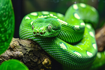 Fototapeta premium Green Snake Resting on Branch