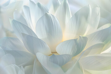abstract lotus petals with serene white hues and ethereal light. generative ai