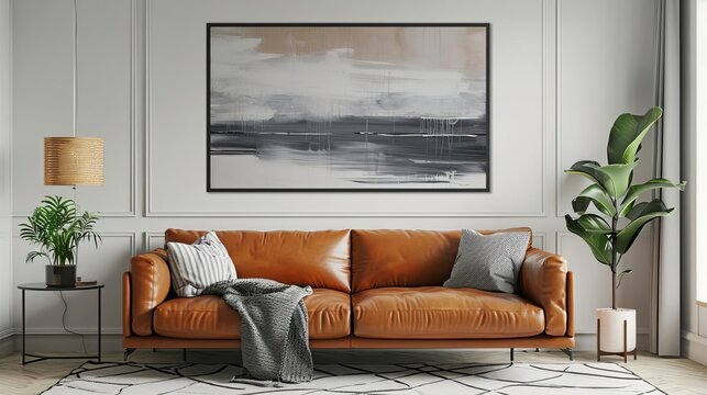 inviting home interior cozy living room with stylish frame mockup perfect for personalized wall art 3d illustration