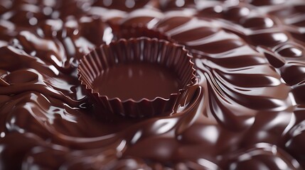 A macro portrait shot of a circular chocolate and a brown...