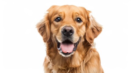 Obraz premium joyful golden retriever dog smiling and posing on white studio background