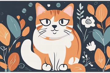 A cat is sitting in a garden with flowers
