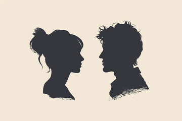 Silhouette illustration of male and female facing each other
