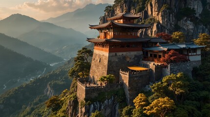 Naklejka premium A mythological tale of gods and goddesses dwelling atop towering mountains, each adorned with colors representing different aspects of nature ai_generated