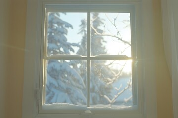 Winter Sunrise Through Frosty Window Pane