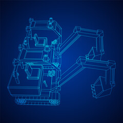 Heavy equipment excavator machine manufacturing power equipment for open pit mining. Wireframe low poly mesh vector illustration