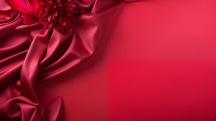 Red Flowers and Silk Fabric on a Red Background