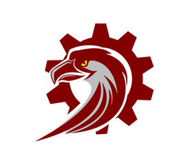 fire hair and gear eagle logo design