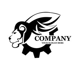 lion head logo design with wings