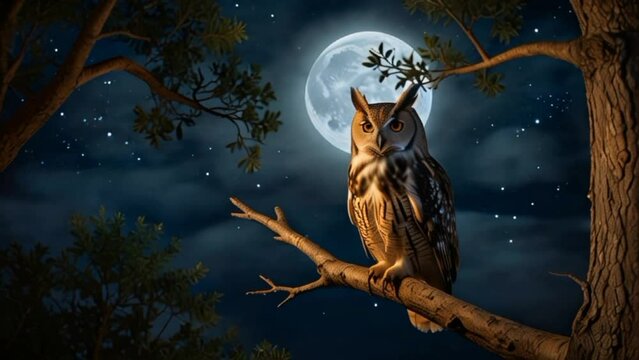 owl at night. 4k video seamless loop