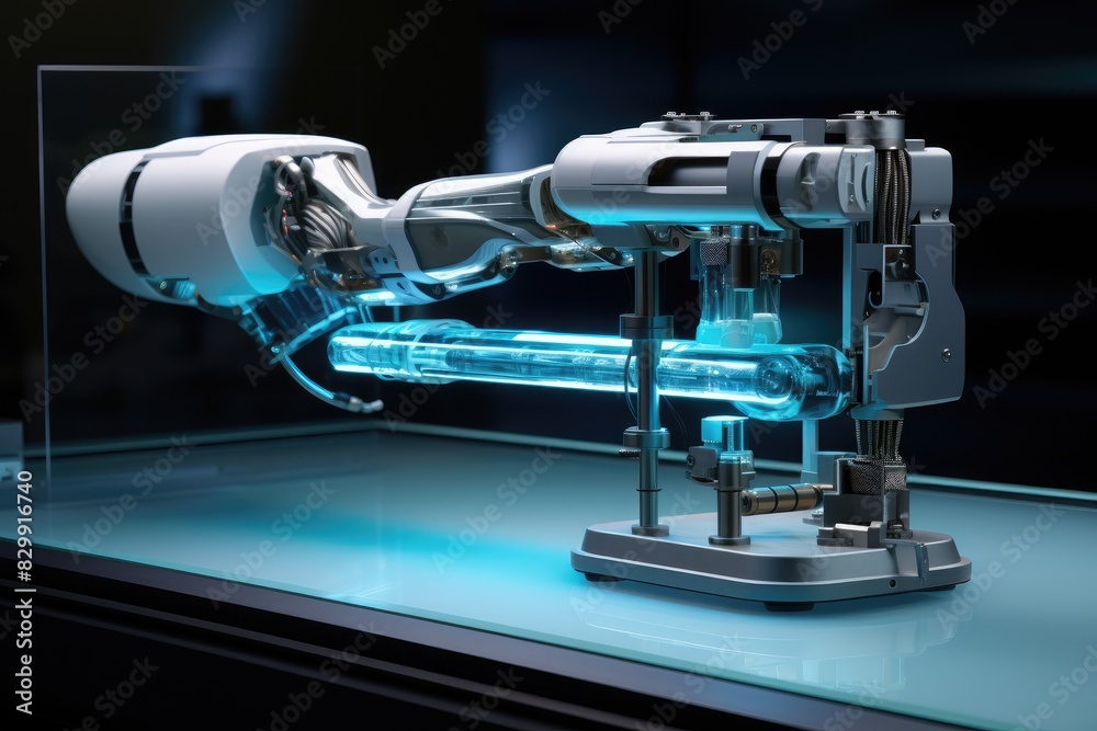 Leinwandbilder a robot is operating a laptop computer, a 3d model of a robotic arm performing surgery with delicate