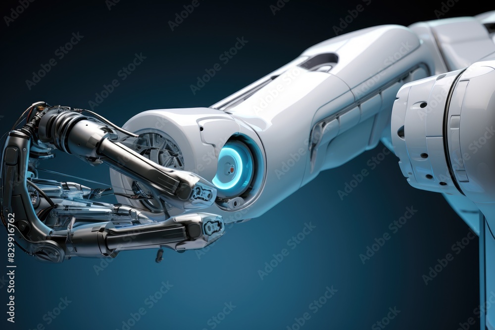 Leinwandbilder a robot is operating a laptop computer, a 3d model of a robotic arm performing surgery with delicate