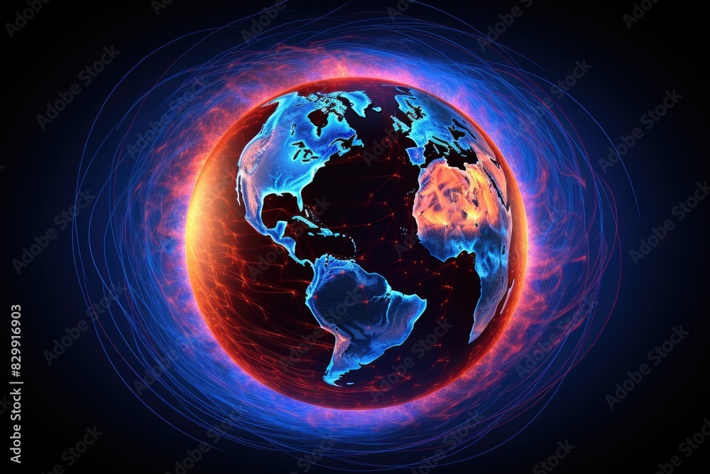 Poster a planet with a bright light, a representation of the electromagnetic spectrum