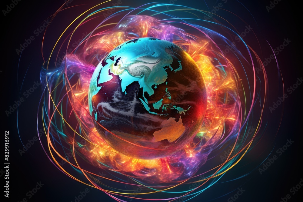 Poster a planet with a bright light, a representation of the electromagnetic spectrum
