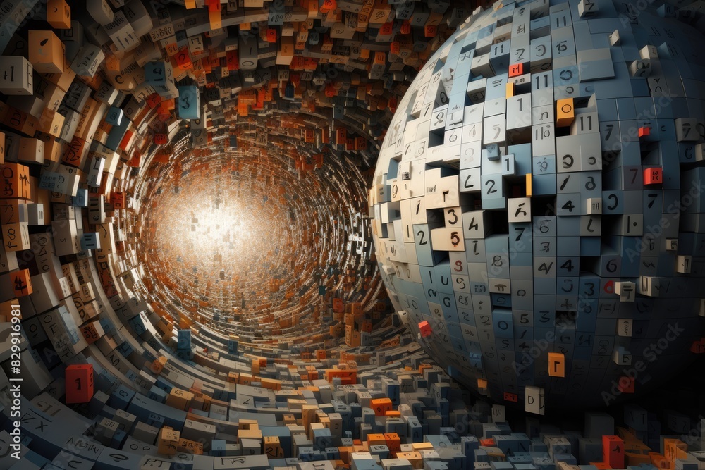Poster a sphere with a clock inside of it, A 3D visualization of a mathematical equation, transforming its abstract concepts into a visual spectacle