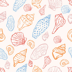 Seashell doodle seamless pattern