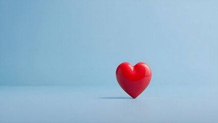 Red 3D heart isolated on blue background with copy space, symbol of love and romance