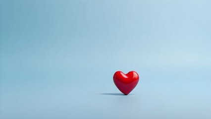 Fototapeta premium Red 3D heart isolated on blue background with copy space, symbol of love and romance